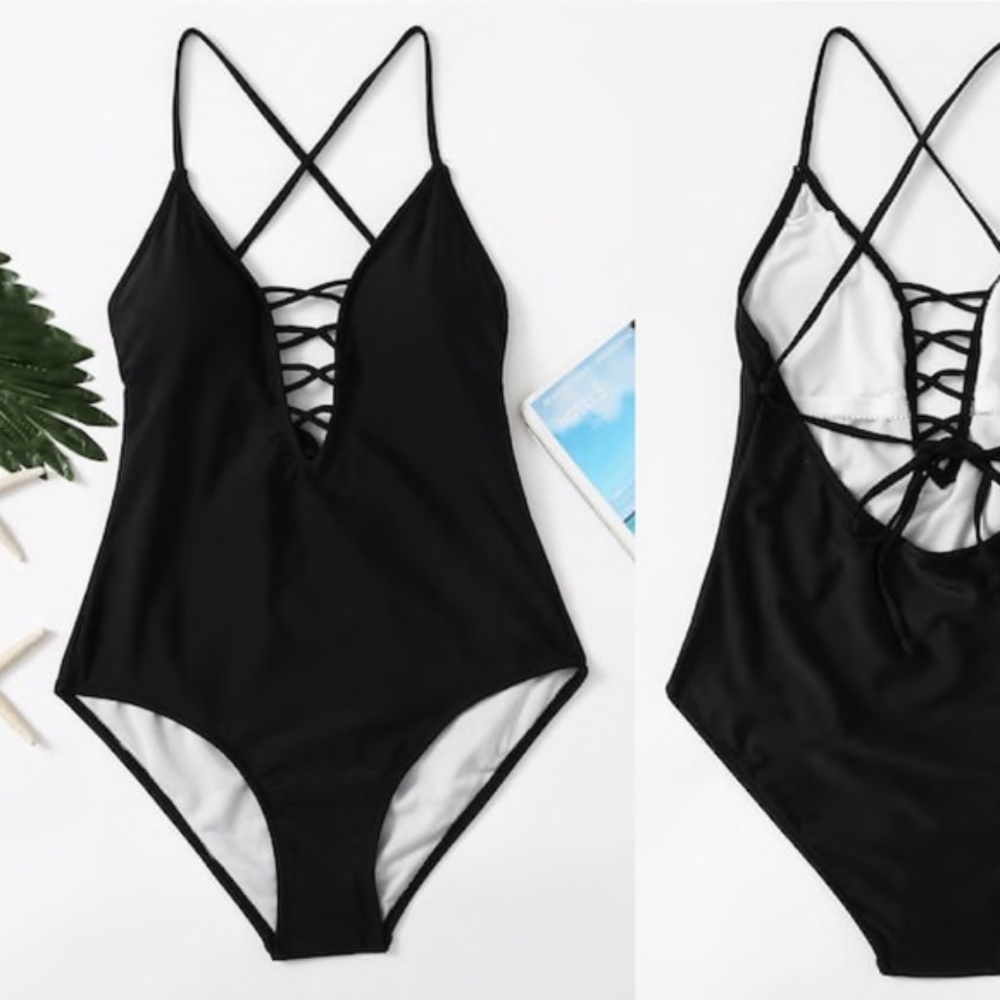 NWT Criss Cross Plunge Neckline One Piece